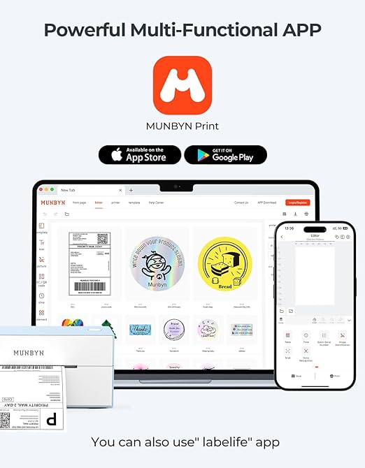 MUNBYN Bluetooth Thermal Label Printer, 4x6 Shipping Label Printer for Shipping Packages, Compatible with iOS, Android, PC, Mac, Chrome OS, Etsy, Ebay, Shopify, Amazon, USPS and More-DeskLoop Office