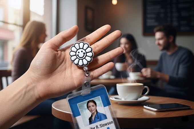 Funny Smiley Flower Blooming Nurse Badge Reel, Unique 3D Rubber-Textured Design - Image 6