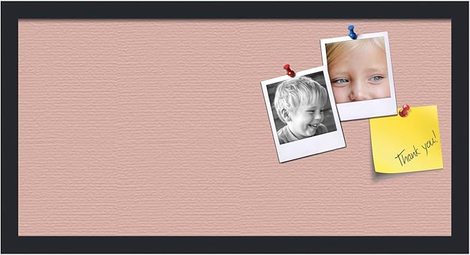 PinPix 24x12 Inch Cork Bulletin Board. This Decorative Framed Pin Board Comes with Pink Pastel Design and a Satin Black Frame. Ideal for Home Office Decor or Message Board (PinPix-1813)-DeskLoop Office