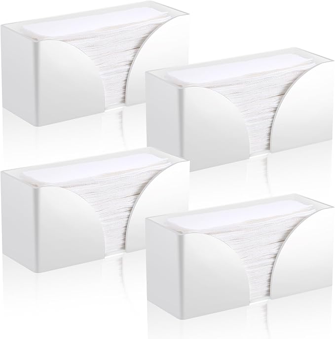 4Pack White Paper Towel Dispenser Countertop Acrylic Paper Towel Holder for Bathroom Folded Paper Towel Dispenser Clear Trifold Napkin Holder for Z-fold, C-fold, MultiFold Trifold-DeskLoop Office