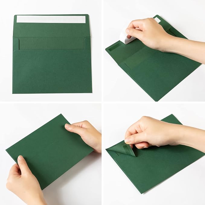 50 Pack 6 x 6 Square Envelopes Self Seal, Dark Green | - Image 3