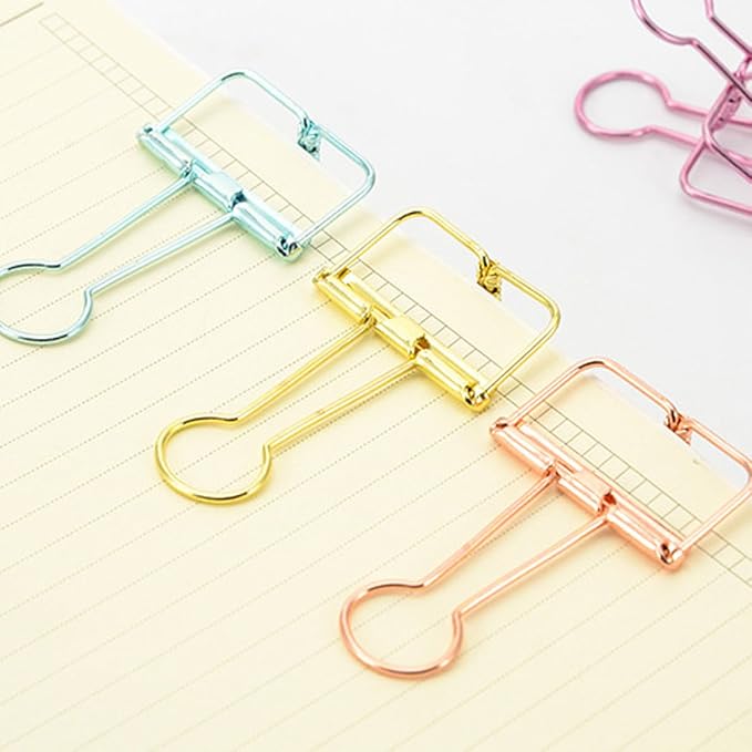 Color Hollow Out Paper Binder Clip Invoice Bill Clip Office Supplies Pack of 10 - Image 4