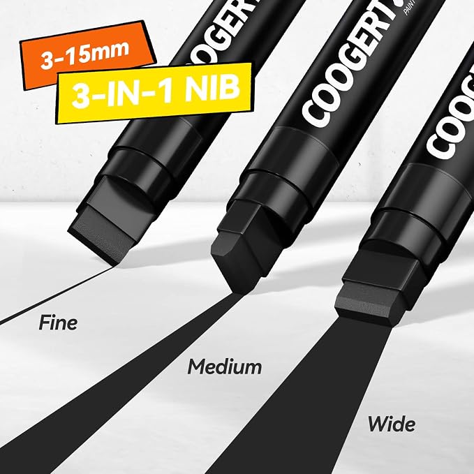 Coogert 3Pcs Black Jumbo Poster Markers, 15MM Thick Permanent Acrylic Graffiti - Image 2
