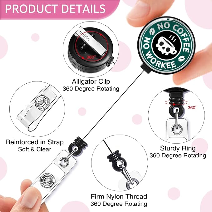 No Coffee No Workee Badge Reel Retractable - Image 3