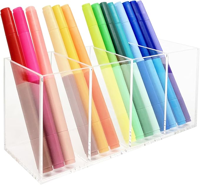 HSYMQ Acrylic Pen Holder 4 Compartments Clear Pencil Holder Organizer Makeup - Image 7