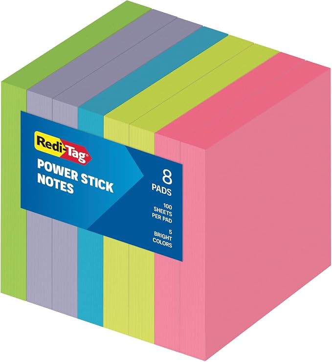 Redi-Tag Sticky Notes, Power Stick Notes, Adhesive Reminders, Strong Adhesive by Redi-Tag