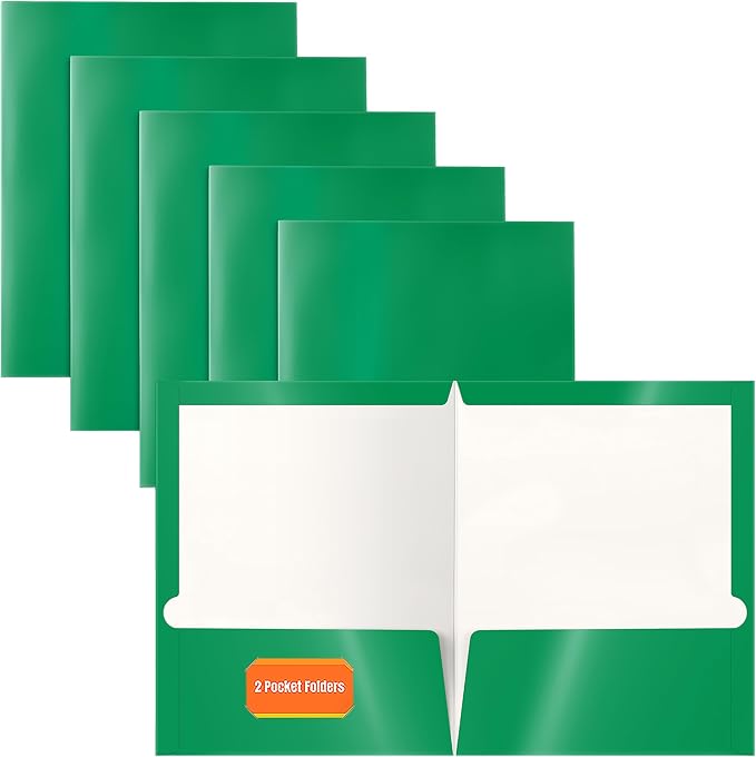 Better Office Products 2 Pocket Glossy Laminated Green Paper Folders, Letter by BetterOfficeProducts