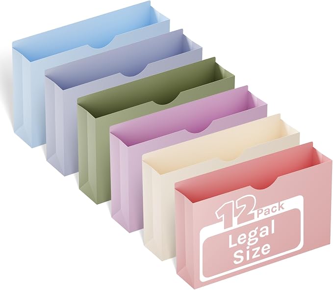 ANSOOK Plastic File Jackets, 12 Pack Expandable Project File Folders, Expanding by Ansook