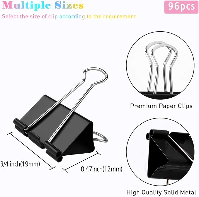 Small Binder Clips, 96 Pack, 3/4 Inch, Standard 19mm, Capacity 0.31 Inch - Image 2