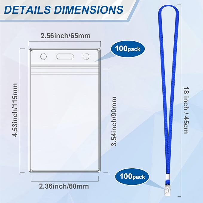 100 Sets Lanyards for Id Badges and Clear Plastic Vertical Name Badge ID Card - Image 3