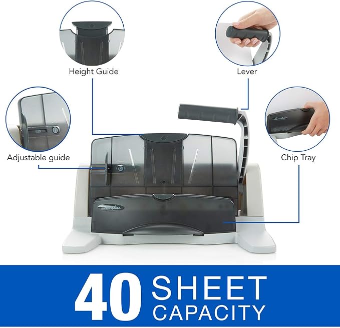 Swingline 3 Hole Punch, 40 Sheet Capacity Three Hole Puncher 3 Ring, Adjustable - Image 2