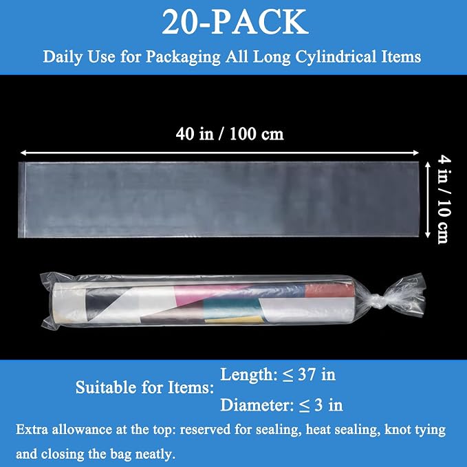 20PCS 4" x 40" Extra Long Clear Plastic Sleeves - Image 2