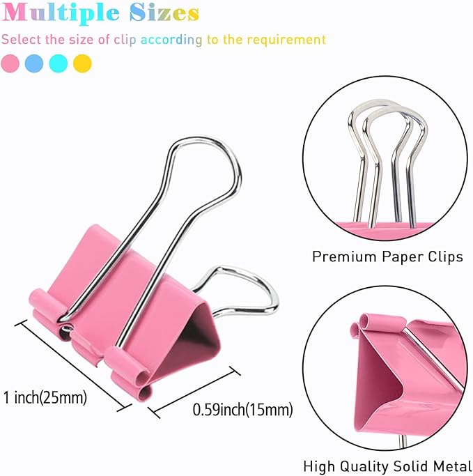 Binder Clips, 48 Pack, 1 Inch, Standard 25mm, Hollowed Smile Design, Metal Fold - Image 2