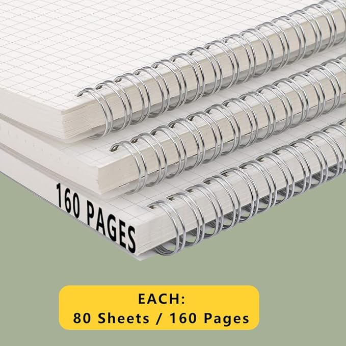 WRENBEN 3PCS Graph Grid 120GSM Thick Paper Spiral Notebooks - Image 5
