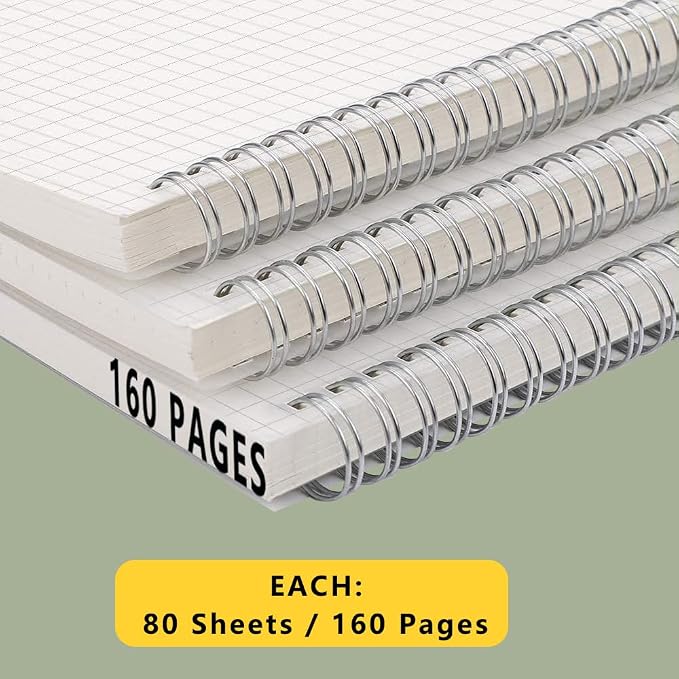 WRENBEN 120gsm Graph Paper Composition Notebook A5 Spiral Notebook 160 Pages - Image 5
