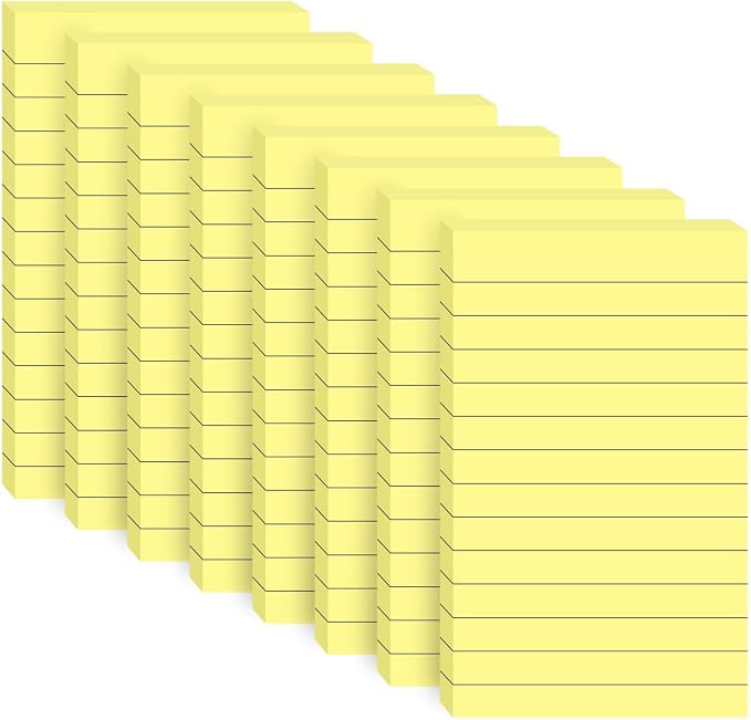 8 Pack Lined Sticky Notes, 3x5 Inches Yellow Large Notepads, Peel-Off Cleanly by Agoer