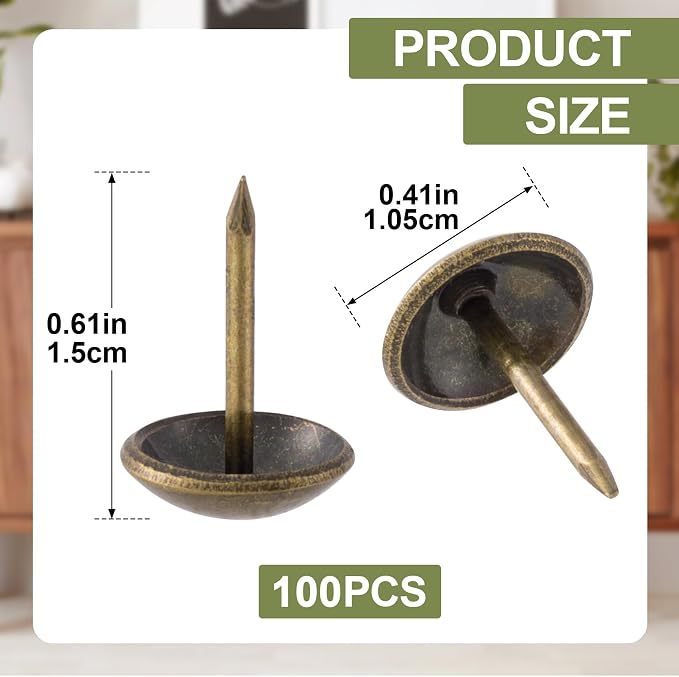 100pcs Round Head Thumb Tacks for Wall, Bronze Pins, 0.4 x 0.6 in | Heavy Duty - Image 2