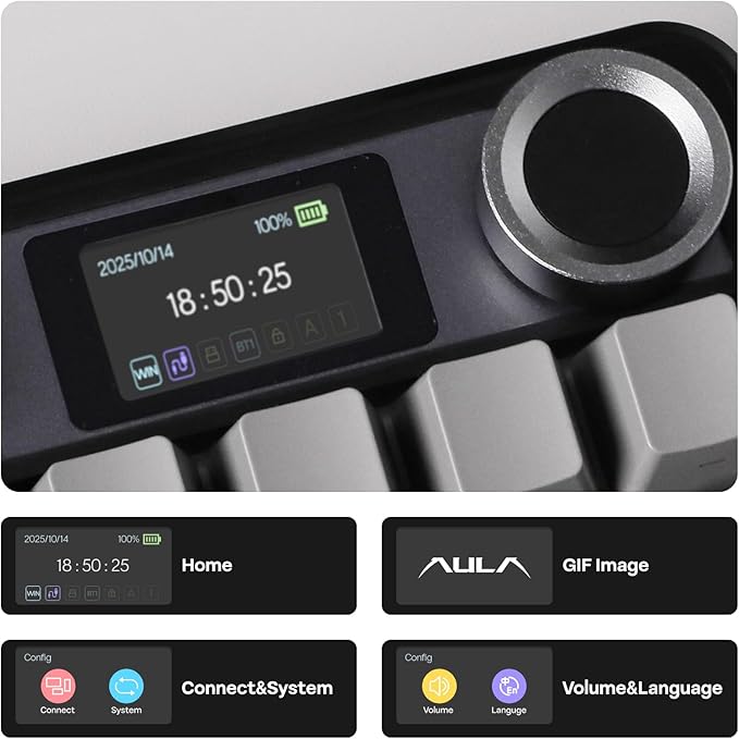 EPOMAKER X Aula F108 PRO Wireless Gaming Keyboard with Screen, 8000mAh Battery, 104 Hot-Swappable and Programmable Keys and Knob, RGB Backlight, for Mac/PC/Android (Black Gradient)-DeskLoop Office