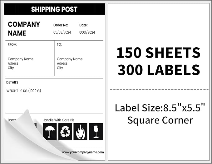 150 Sheets 300 Labels Half Sheet Self Adhesive Shipping Labels by Muotich