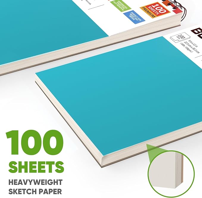 Soucolor School Supplies 9" x 12" Sketch Book for High College Teacher Student, 1-Pack 100 Sheets Spiral Bound Art Sketchbook, Acid Free (68lb/100gsm) Artist Blank Book for Kids, Back to School Stuff-DeskLoop Office