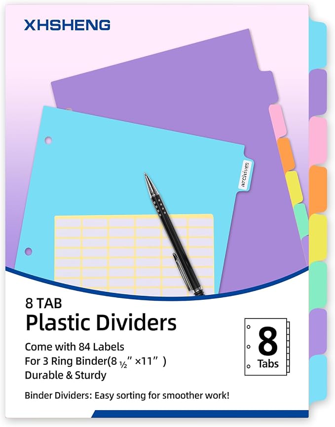3 Ring Binder Dividers with TAB, 8 Tab 3 Hole Punch Dividers, Pastel Color - Image 2