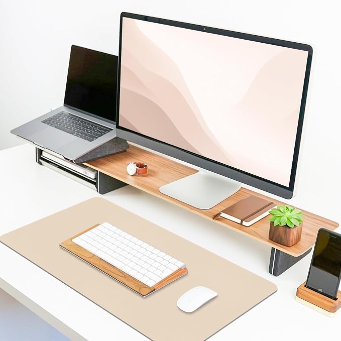 Non-Slip Desk Pad Mat, Leather Beige Desk Mat - Image 4