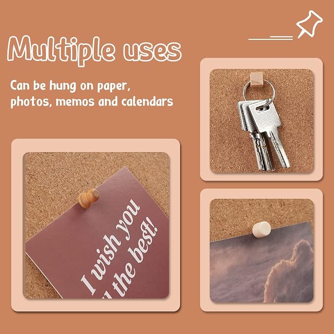 TLKKUE 140 Pieces Push Pins, 5 Style Wood Push Pins Decorative Thumb Tacks - Image 7