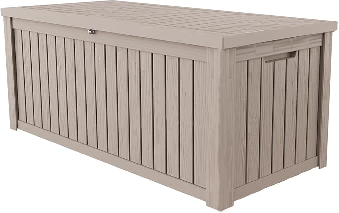 180 Gallon Lockable Resin Deck Box, Waterproof & UV-Resistant Outdoor Storage Box for Outdoor Cushion Storage, Garden Tools & Pool Accessories Storage, Gray-DeskLoop Office