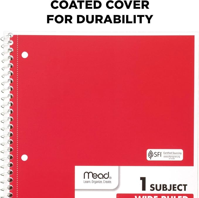 Mead Spiral Notebooks, 4 Pack, Wide Ruled Paper, 10-1/2" x 7-1/2", 70 Sheets - Image 3