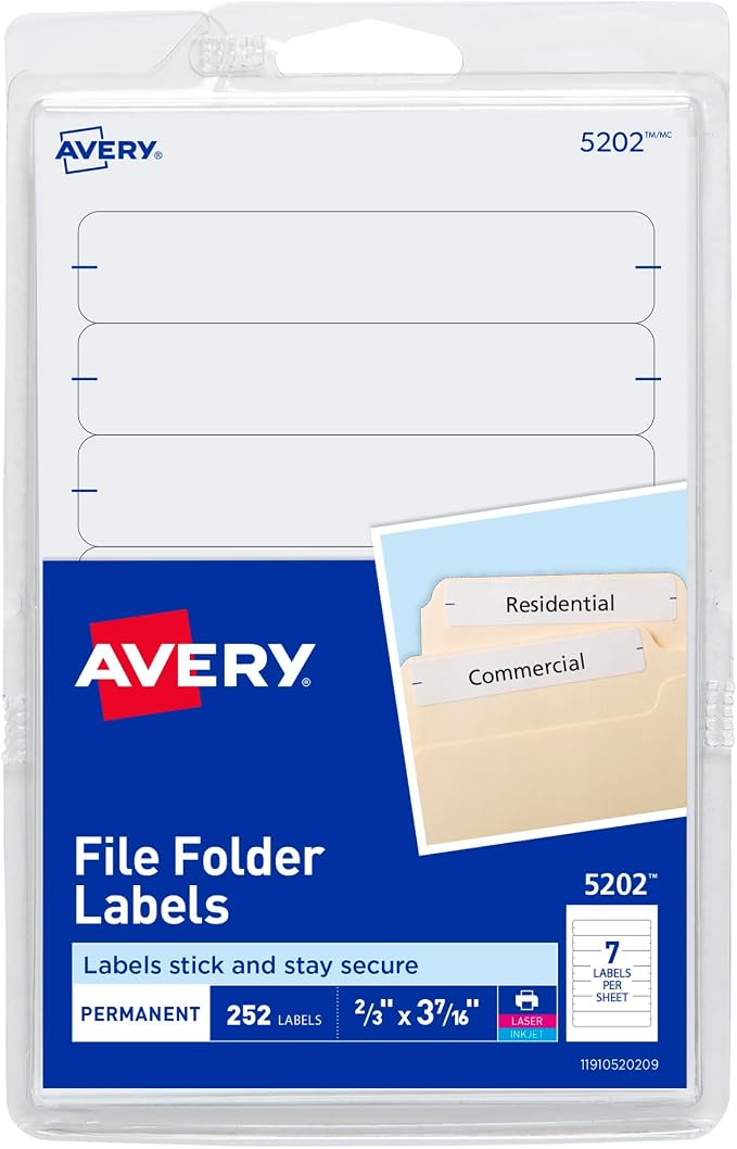 Avery File Folder Labels on 4" x 6" Sheets, Easy Peel, Print & Handwrite by Avery