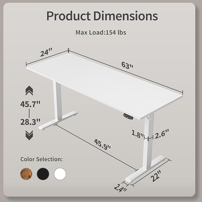 Agilestic Electric Standing Desk, Large 63 x 24 Inches Height Adjustable Desk - Image 3