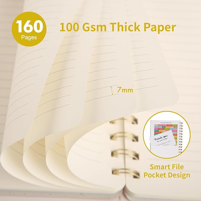 Spiral Notebook-6.10" x 8.19" College Ruled Journal with Inner Pockets and 160 Pages,PU Leather Cover Business Journal, Twin-Wire Binding Notebook Perfect for Office & Home School Supplies-DeskLoop Office