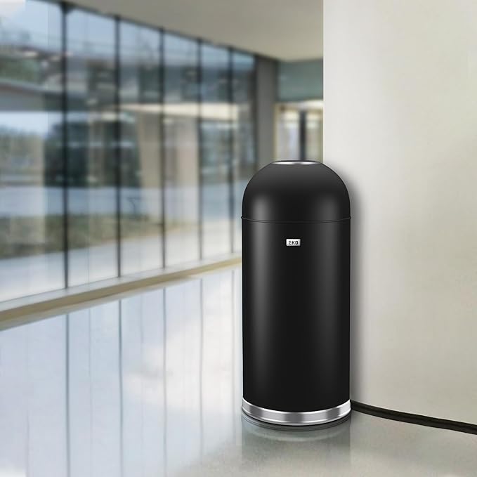 EKO Eternal 56L/15 Gallon Large Capacity Tall Commercial Trash Can, Round Open Top Waste Bin for Indoor and Outdoor, Black Steel Heavy-Duty, Durable Metal Garbage Bin for Home, Office, Restaurant-DeskLoop Office