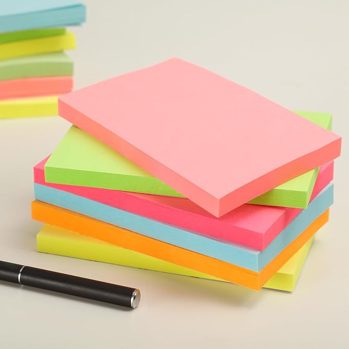 3 in x 5 in Large Sticky Notes, 76 x 127 mm 6 Pads Assorted Self-Stick Pads for Notebook,Office,School and Home,80 Sheets/Pad (12 Pads Brillant)-DeskLoop Office
