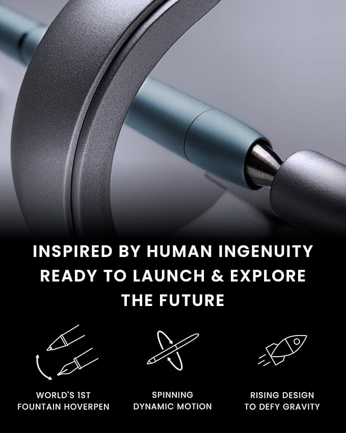 novium Hoverpen Future Edition - Luxury Fountain Pen & Rollerball Pen All-In Gift Box, Fine Nib, Futuristic Aesthetic, Aerospace Metal Made, Free Spinning Executive Pen, Mens Gifts Ideas (Mist Blue)-DeskLoop Office