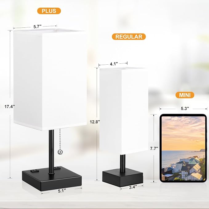 White Medium Table Lamp with USB Ports - Image 3