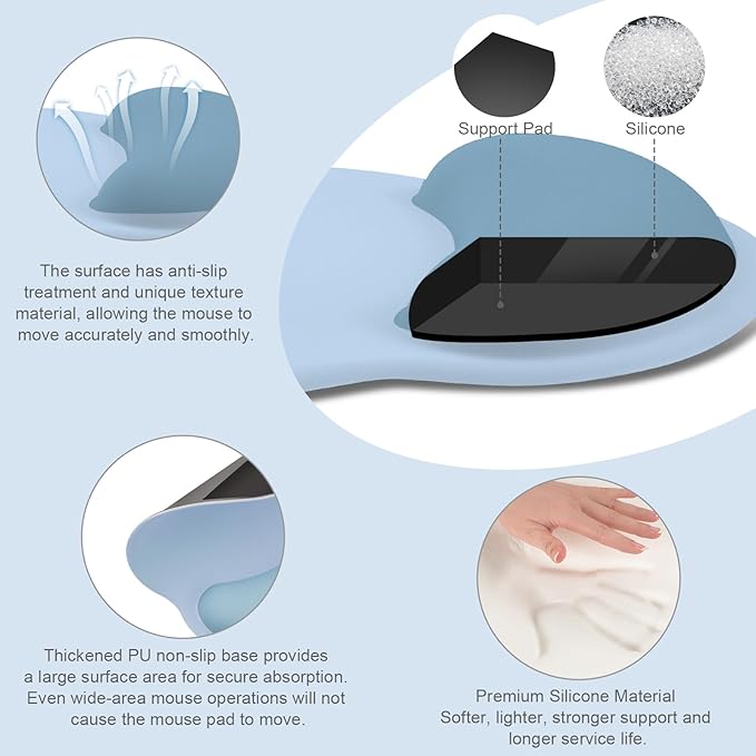 MOSISO Wrist Rest Support for Mouse Pad&Keyboard Set, Circle Curved Ergonomic - Image 2