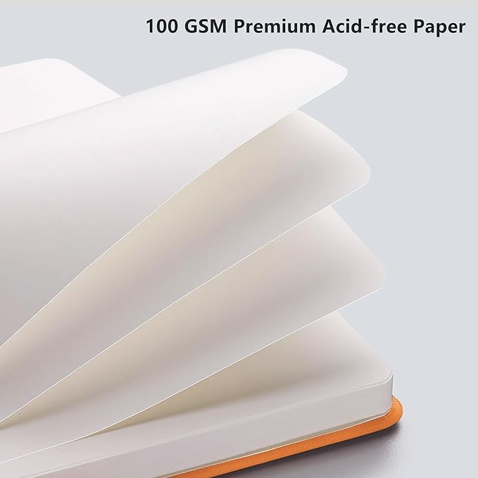 RETTACY Blank Journal Notebook, 192 Pages, A5 Medium Size (5.7'' x 8.3''), Leather Hardcover, 100 GSM Thick Paper, for Sketching, Drawing, Painting (Orange)-DeskLoop Office