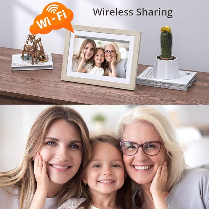 Dragon Touch Digital Picture Frame WiFi 10 inch IPS Touch Screen Digital Photo Frame Display, 32GB Storage, Auto-Rotate, Share Photos via App, Email, Cloud, Classic 10 White, XKS0001-WT-US2-DeskLoop Office