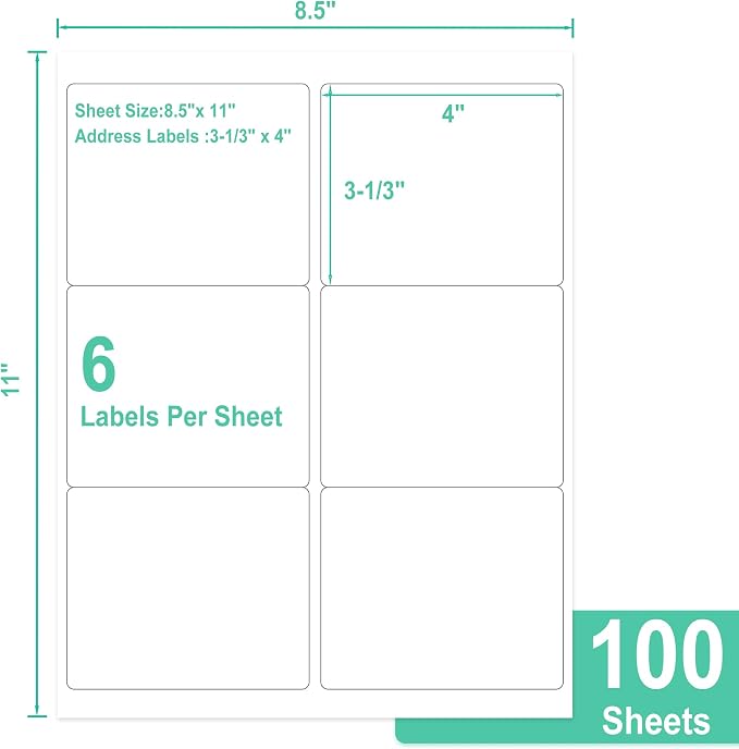 L LIKED 3-1/3" x 4" 600 Labels, Printable White Sticker Labels, Laser/Inkjet - Image 2