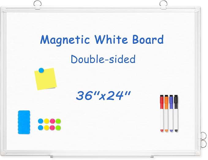WALGLASS Double-Sided Dry Erase White Board, Hanging Mounted White Board Silver by WALGLASS