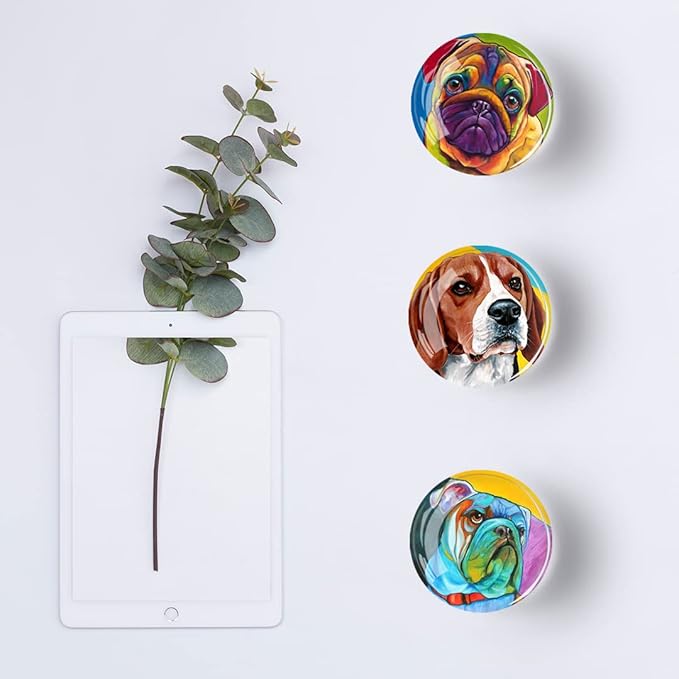 12Pcs Glass Refrigerator Magnet Fridge Sticker,Oil Painting Dog Fridge Magnets Decoration for Crafts,Strong Fridge Magnets for Kitchen, School,Office Whiteboard, Cabinet and Dishwasher-DeskLoop Office