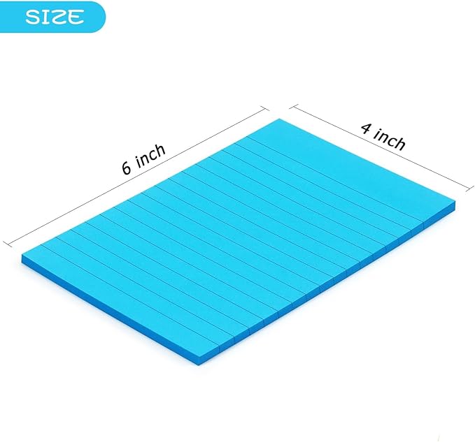 Early Buy 6 Pads Lined Sticky Notes with Lines 4x6 Self-Stick Notes Bright Color Sticky Notes, 45 Sheets/Pad (Blue)-DeskLoop Office