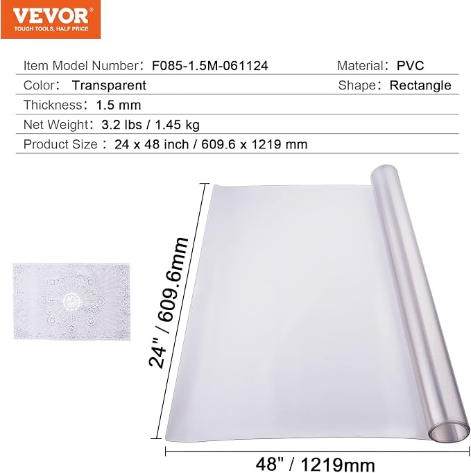 VEVOR Plastic Table Cover, 24 x 48 Inch 1.5 mm Thick Frosted PVC Desk Mat - Image 7