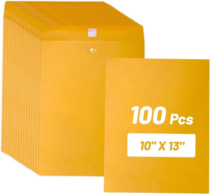 Manila Clasp Envelopes 10x13 100 Pcs, Creebe Large Brown Yellow 10 x 13 by creebe