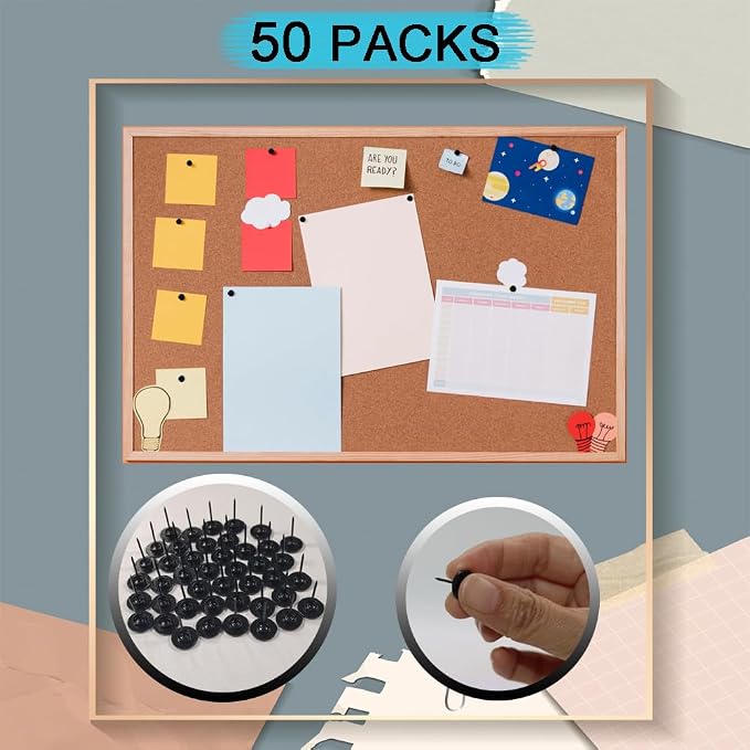 50 Pcs Push Pins for Bulletin Board, Metal Black Thumb Tacks for Picture Photo - Image 5