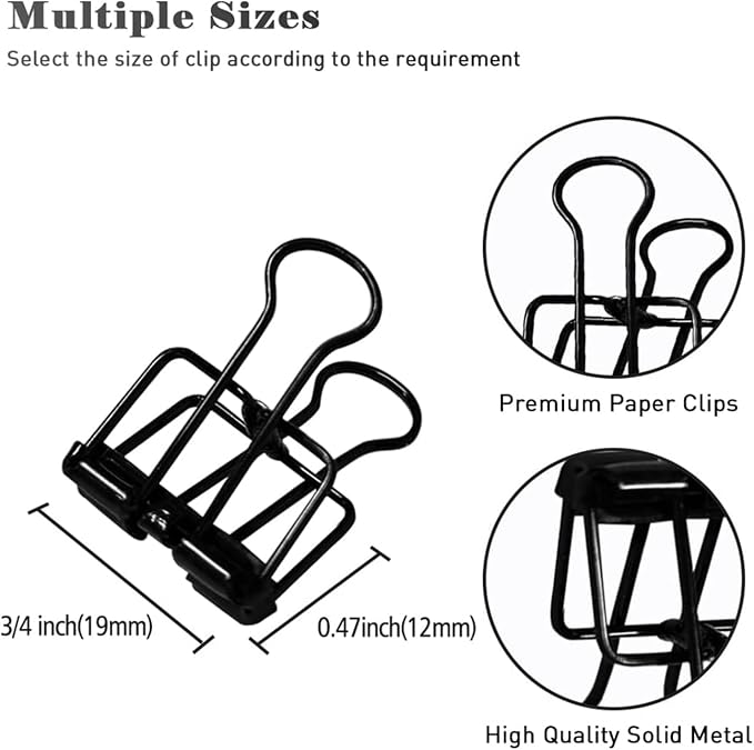 Small Binder Clips, 36 Pack, 3/4 Inch, Standard 19mm, Hollow Out Black - Image 2