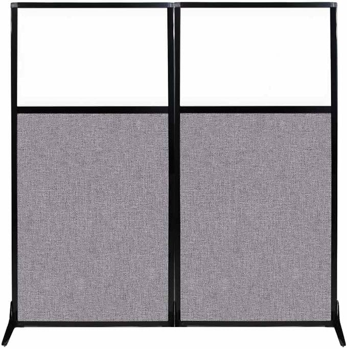 Versare Workstation Partition | Portable Wall Divider | Modern Office Cubicle | Free Standing Privacy Screen | Flexible Work Space | 66" x 70" W/Window, Cloud Gray Fabric Panels-DeskLoop Office