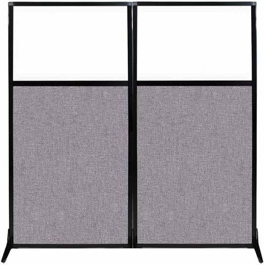 Versare Workstation Partition | Portable Wall Divider | Modern Office Cubicle | Free Standing Privacy Screen | Flexible Work Space | 66" x 70" W/Window, Cloud Gray Fabric Panels-DeskLoop Office