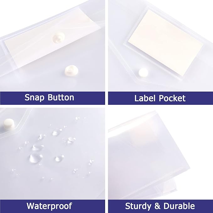 6 Pack Clear Document Folders Plastic Envelopes, A4 Size, - Image 4